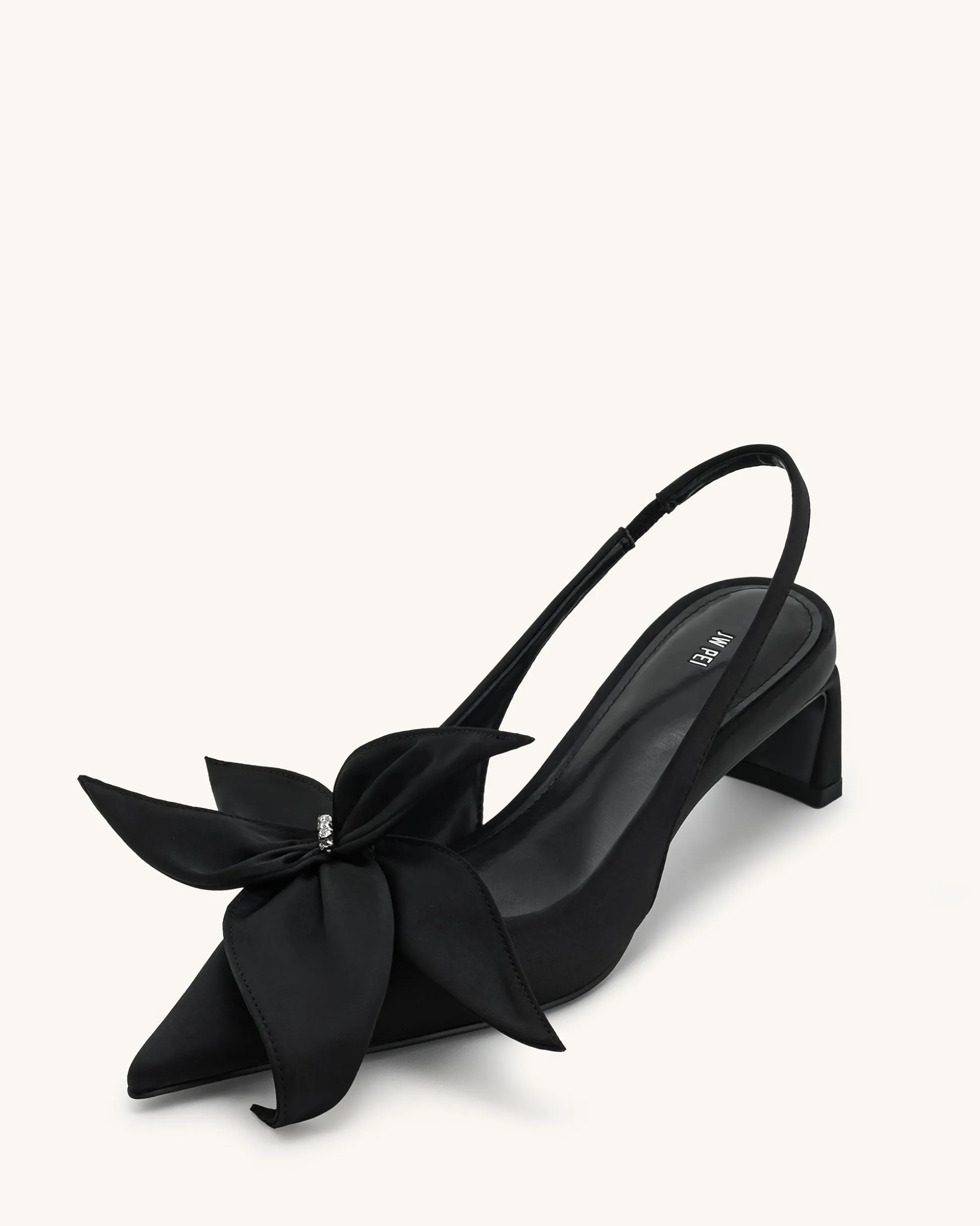 Queena Floral Appliques Slingback Pumps - Black