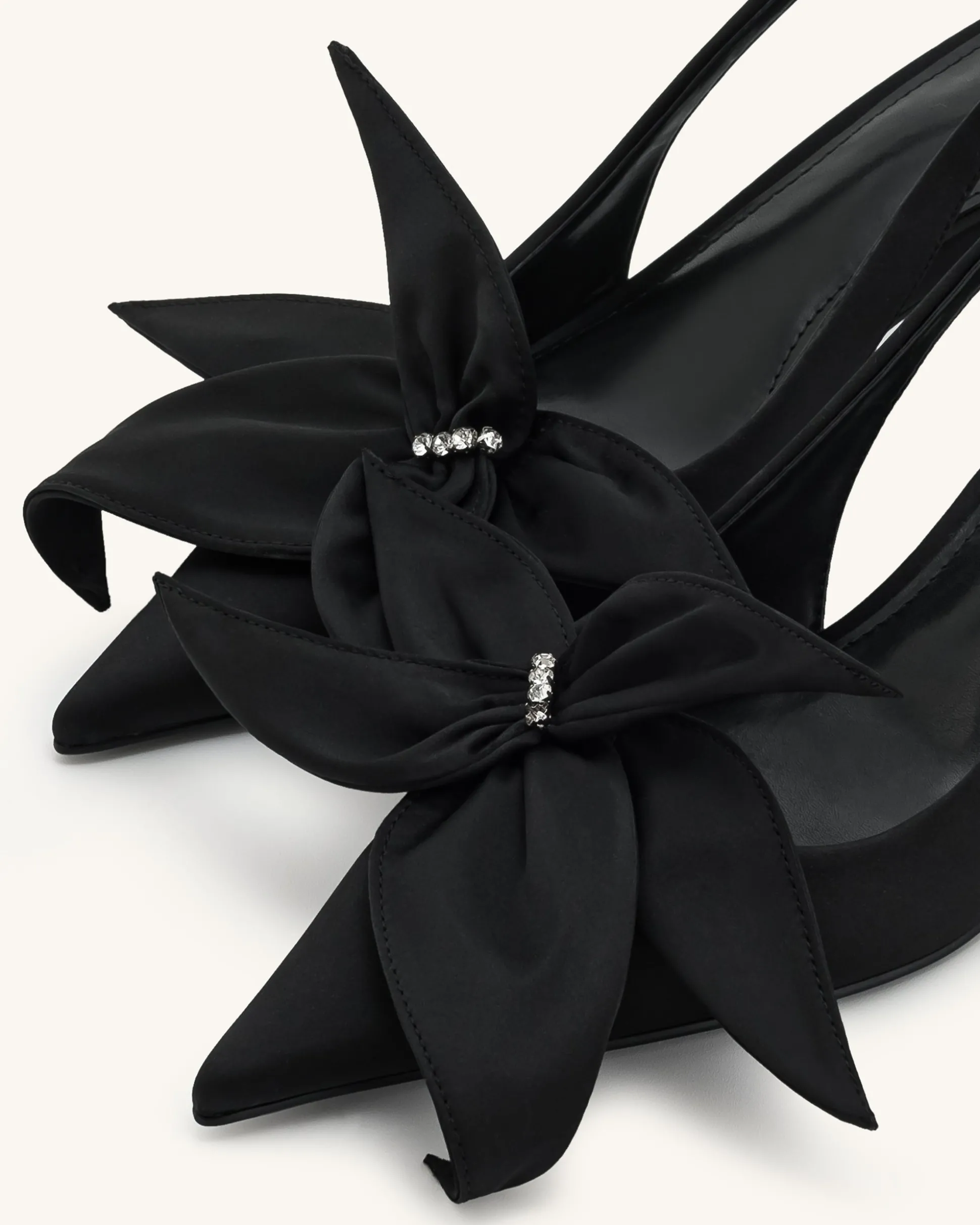 Queena Floral Appliques Slingback Pumps - Black