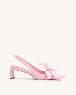 Queena Floral Appliques Slingback Pumps - Pink