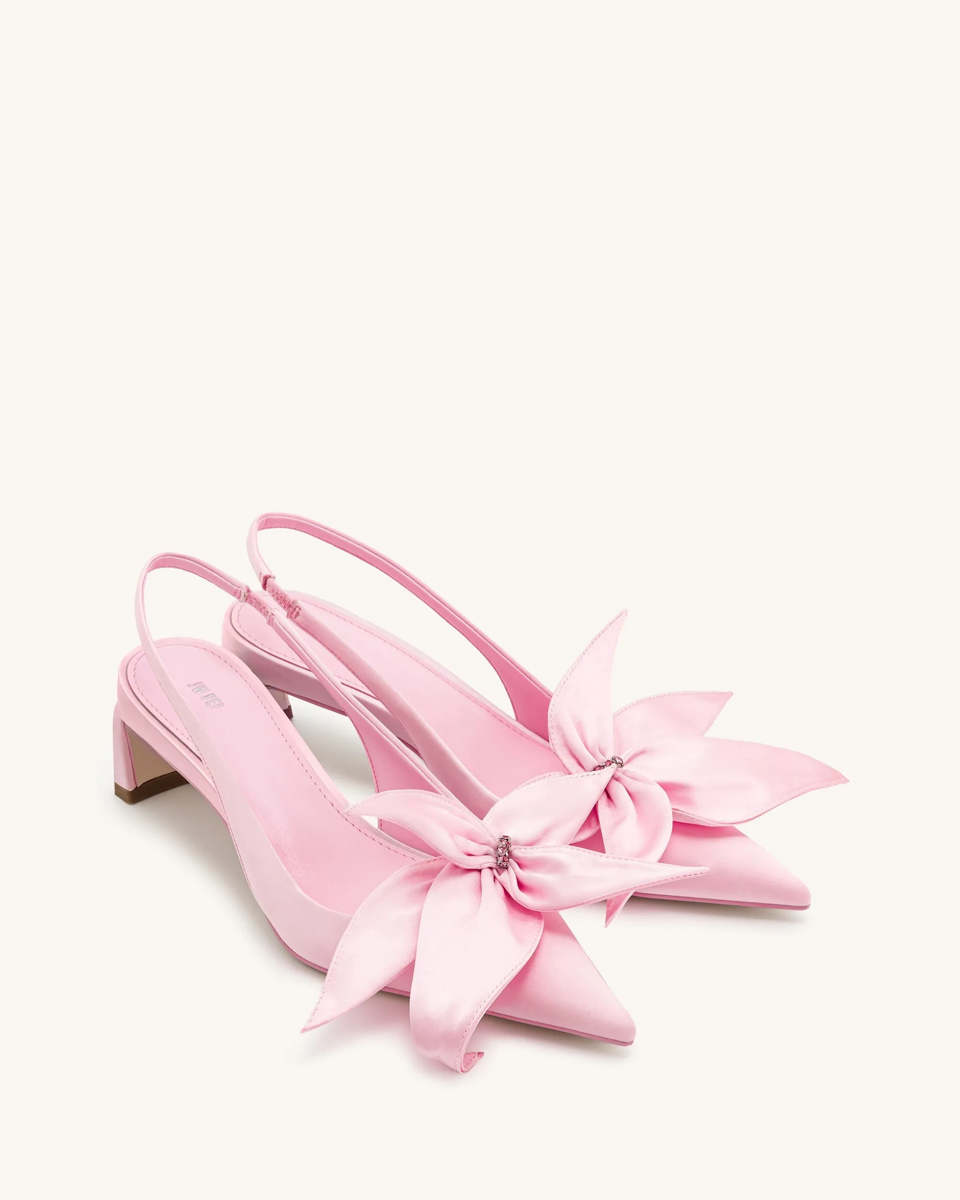 Queena Floral Appliques Slingback Pumps - Pink