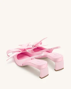 Queena Floral Appliques Slingback Pumps - Pink
