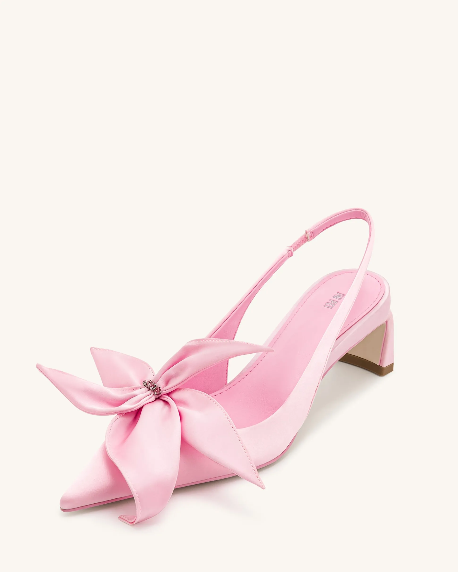 Queena Floral Appliques Slingback Pumps - Pink