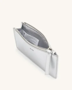 Quinn Metallic Zipped Card Holder - Silver
