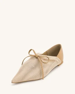 Reilly Fishnet Ballerina Flats - Apricot
