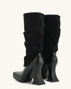 Reyna Square Toe Platform Knit Boots - Black