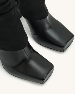 Reyna Square Toe Platform Knit Boots - Black