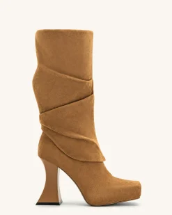 Reyna Square Toe Platform Knit Boots - Brown