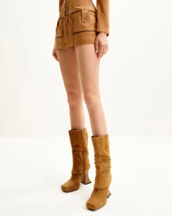 Reyna Square Toe Platform Knit Boots - Brown