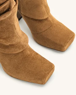 Reyna Square Toe Platform Knit Boots - Brown