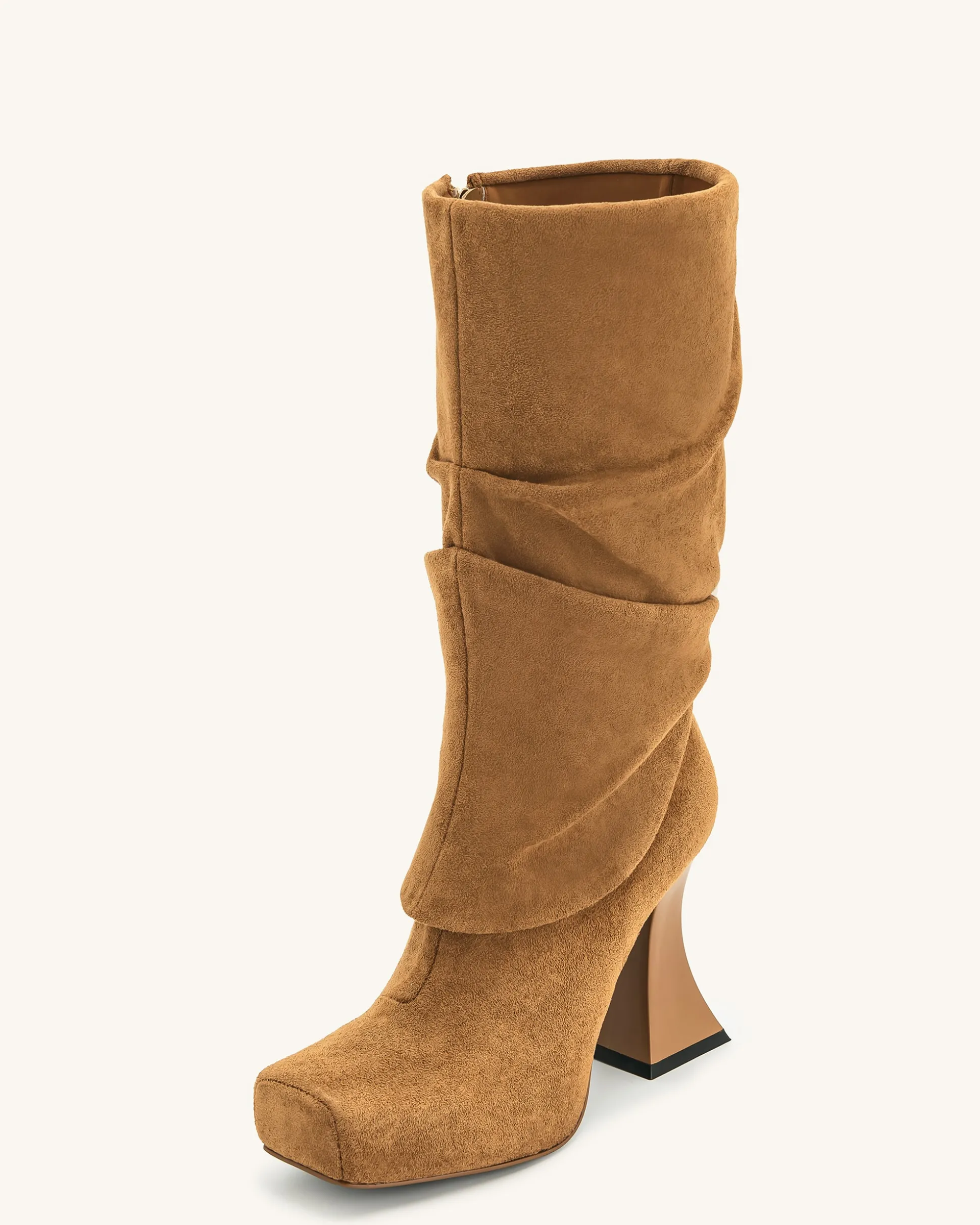 Reyna Square Toe Platform Knit Boots - Brown