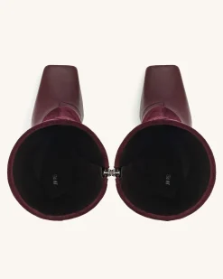 Reyna Square Toe Platform Knit Boots - Claret Red