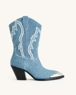 Riya Denim Cowboy Boot - Blue
