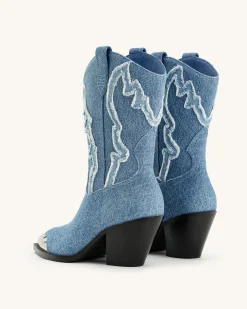 Riya Denim Cowboy Boot - Blue