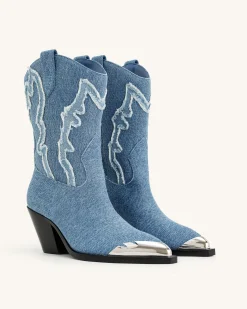 Riya Denim Cowboy Boot - Blue