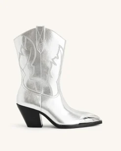Riya Metallic Cowboy Boot - Silver