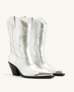 Riya Metallic Cowboy Boot - Silver