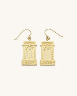 Roman Arch Earrings - 18ct Gold Plated & White Zircon