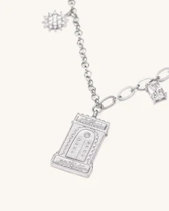 Roman Arch Pendant Necklace - 18ct White Gold Plated & White Zircon