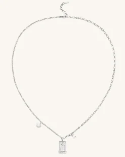 Roman Arch Pendant Necklace - 18ct White Gold Plated & White Zircon
