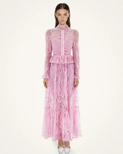 Romantic Lace Long Dress - Pink