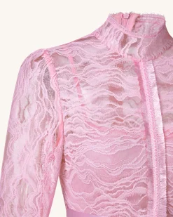 Romantic Lace Long Dress - Pink