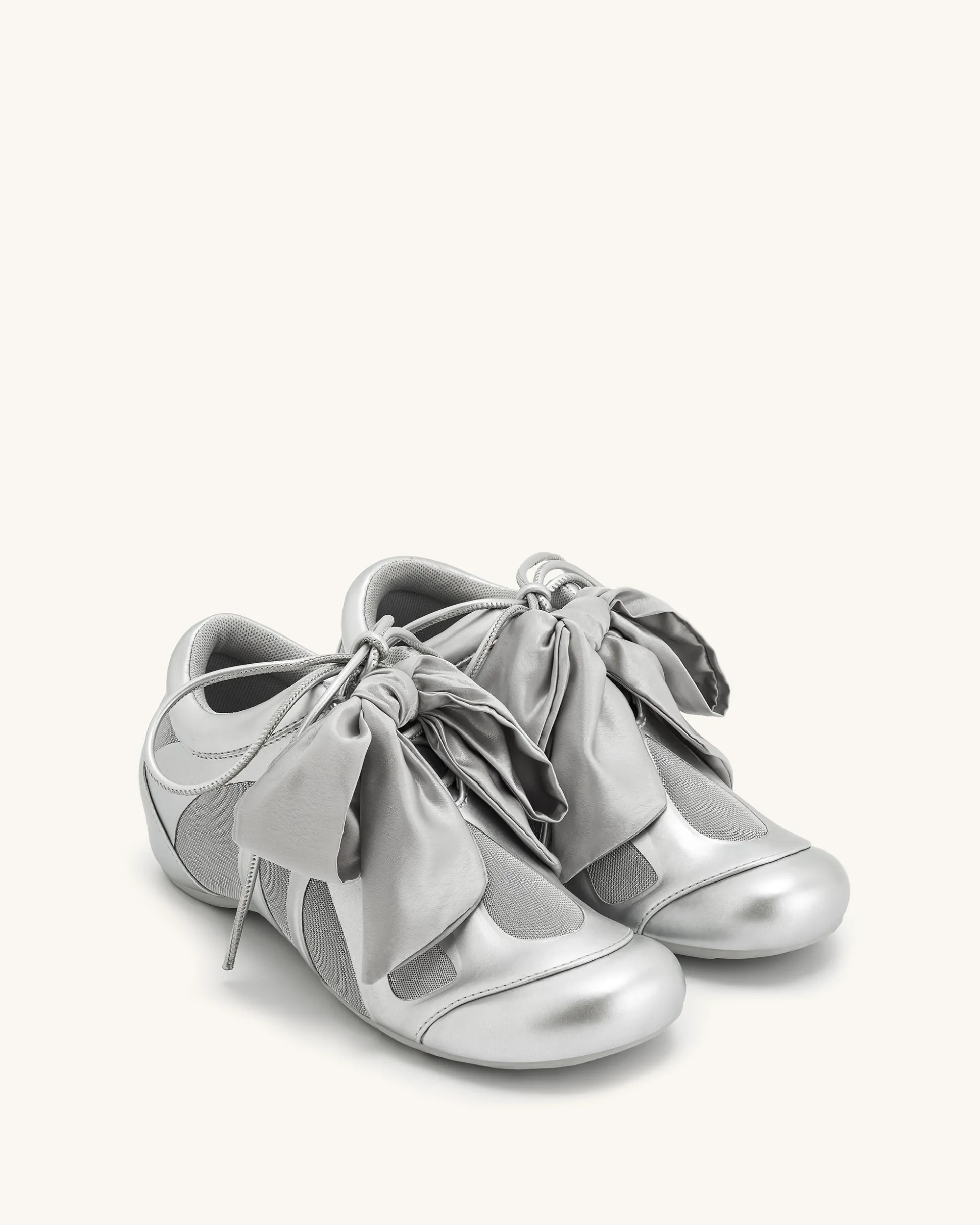 Rosie Metallic Bow Tie Low Top Sneakers - Silver