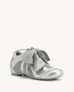 Rosie Metallic Bow Tie Low Top Sneakers - Silver