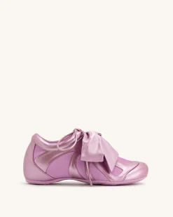 Rosie Metallic Bow Tie Low Top Sneakers - Pink