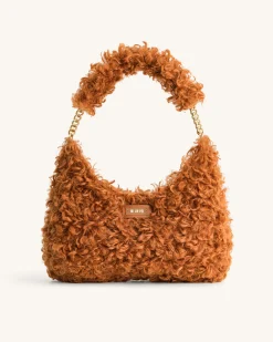 Ruby Faux Fur Fabric Shoulder Bag - Yellow Brown