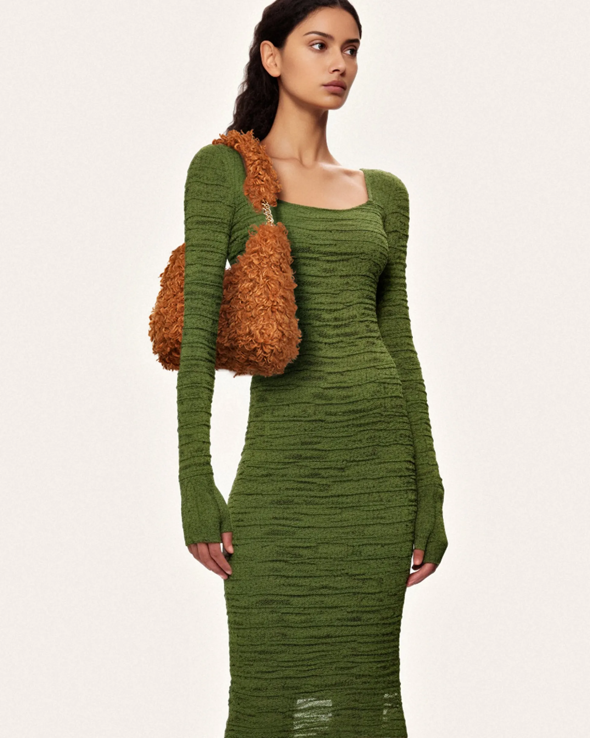 Ruby Faux Fur Fabric Shoulder Bag - Yellow Brown