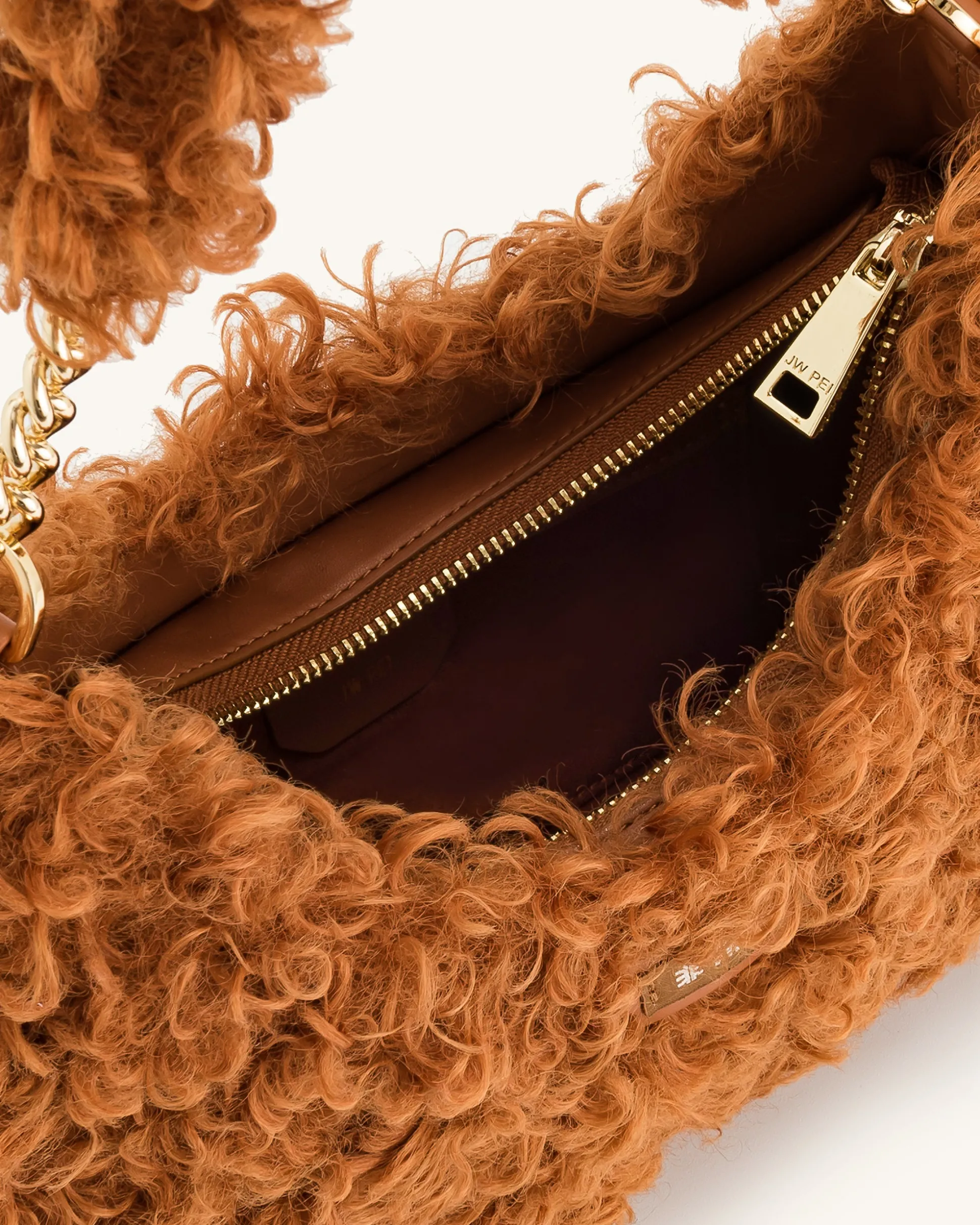 Ruby Faux Fur Fabric Shoulder Bag - Yellow Brown