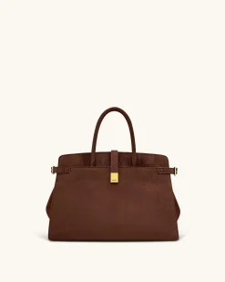 Saige Faux Suede Tote Bag - Brown