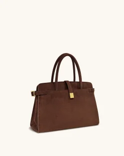 Saige Faux Suede Tote Bag - Brown