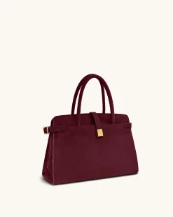 Saige Faux Suede Tote Bag - Burgundy