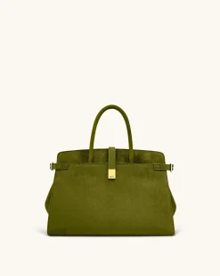 Saige Faux Suede Tote Bag - Olive Green