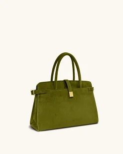 Saige Faux Suede Tote Bag - Olive Green