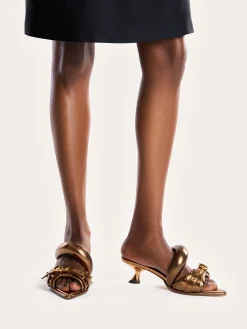 Sara Studded Metallic Mule - Gold