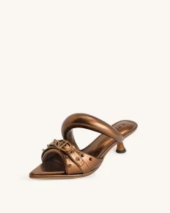 Sara Studded Metallic Mule - Gold