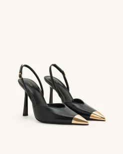 Savannah Gold Tipped Slingback Pumps - Black