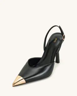 Savannah Gold Tipped Slingback Pumps - Black