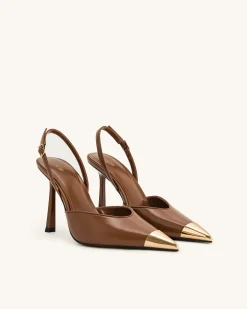 Savannah Gold Tipped Slingback Pumps - Brown