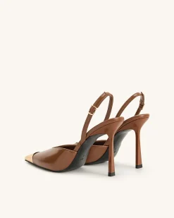 Savannah Gold Tipped Slingback Pumps - Brown