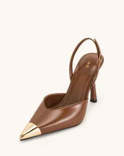 Savannah Gold Tipped Slingback Pumps - Brown