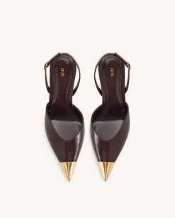 Savannah Gold Tipped Slingback Pumps - Burgundy