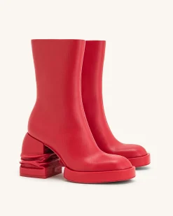 Saylor Round Toe Platform Ankle Boots - Red