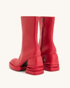 Saylor Round Toe Platform Ankle Boots - Red