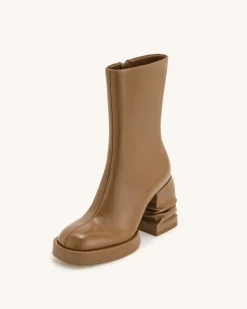 Saylor Round Toe Platform Ankle Boots - Brown