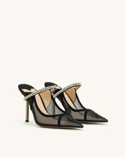 Scarlett Crystal Strap Sandals - Black