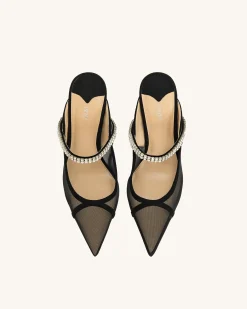 Scarlett Crystal Strap Sandals - Black