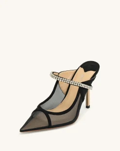 Scarlett Crystal Strap Sandals - Black